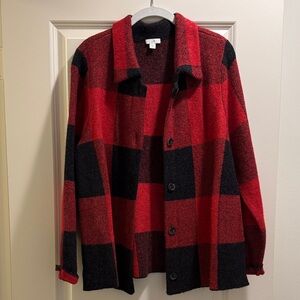 J. Jill Red and Black Plaid Sweater Jacket
